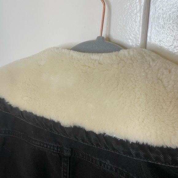 ASOS DESIGN denim aviator jacket with contrast fleece collar WASHED BLACK color - Picture 5 of 9